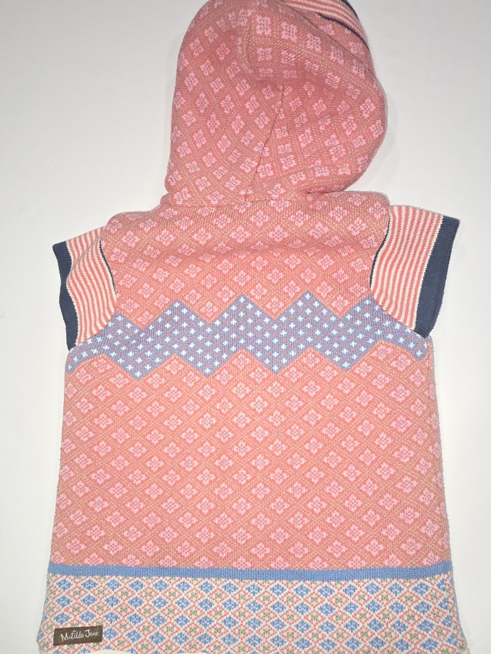 Matilda Jane Pink Hooded Toggle Knit Vest with Blue Trim Size 8 Girls - Picture 5 of 6